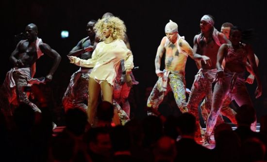 Rihanna performs during the BRIT Music Awards at the O2 Arena in London February 21, 2012. REUTERS/Dylan Martinez