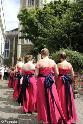 Backing group: Katie Dalby married Norman Gooch with 80 bridesmaids helping her out on her big day