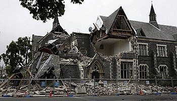Buildings damaged are seen in Christchurch