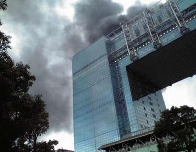 Buildings burn after earthquake in Japan